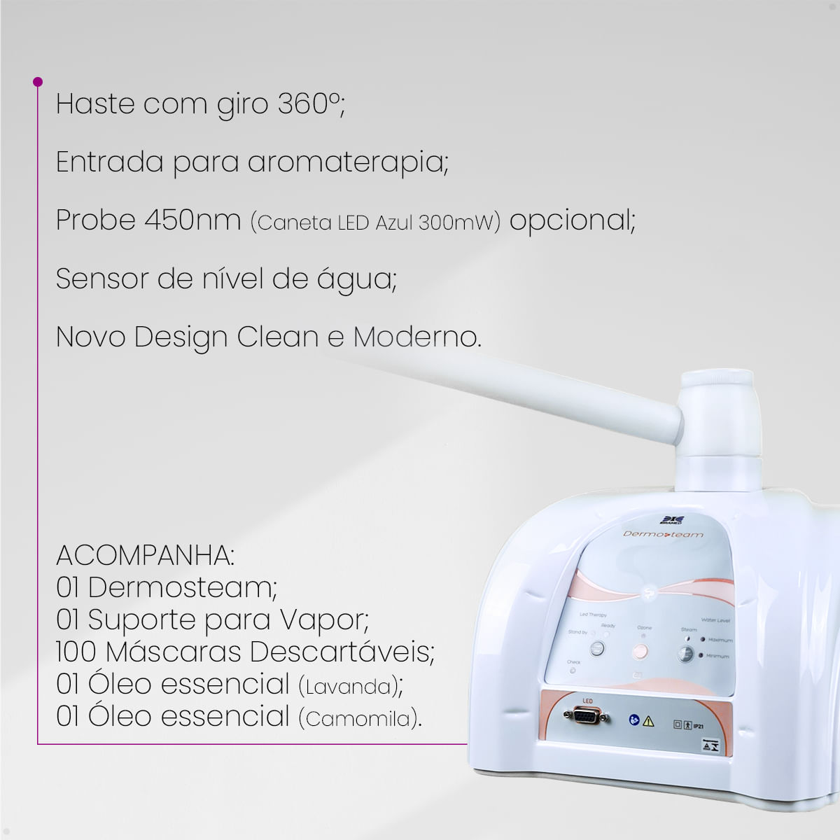 Kit Dermosteam Vapor de Ozônio com Suporte Aromatizador e Máscara